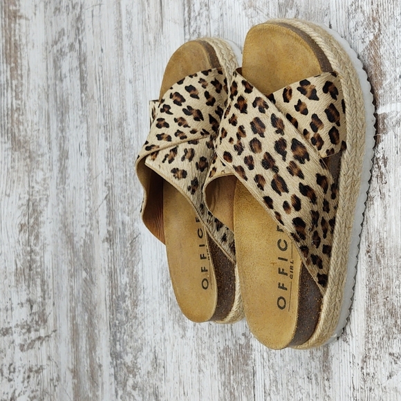 Like New Office Girl Leopard Calf Hair Flatform Espadrille Slide Sandal - Picture 9 of 16